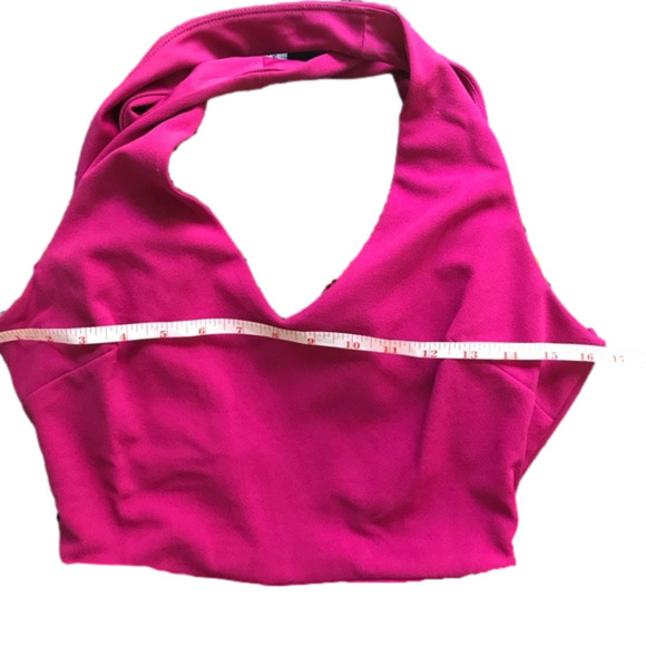 Shorts Romper Hot Pink Raspberry Fuchsia crisscross back & pockets Women’s Sz M - Picture 6 of 10